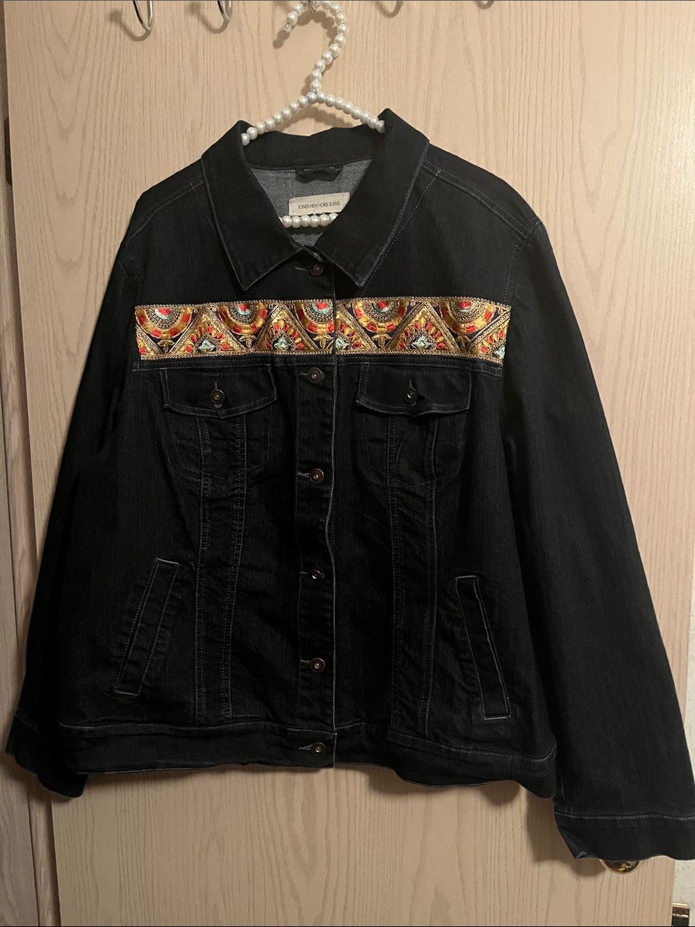 Embroidered Dark Blur Denim Jacket - Women